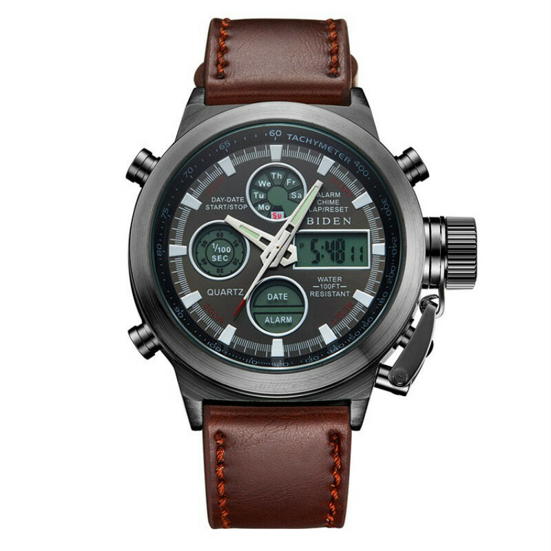 Biden relógio militar de mergulho 50m, relógio com pulseira de couro led, de luxo de quartzo, masculino 2018