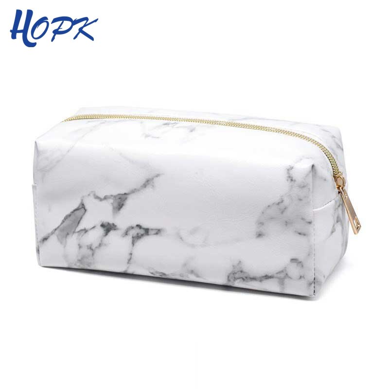 Ins Nordic Style Marble Zipper PU Leather Pencil Case for Girl Pencil Bag Marble Pattern Big Capacity Pencil Box School Supplies