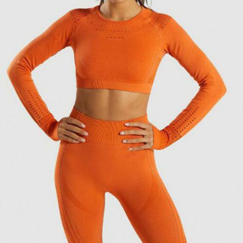 Nuove donne calde senza cuciture scava fuori maglia sport Yoga camicie maniche lunghe top energia Yoga sport Fitness palestra allenamento t-shirt