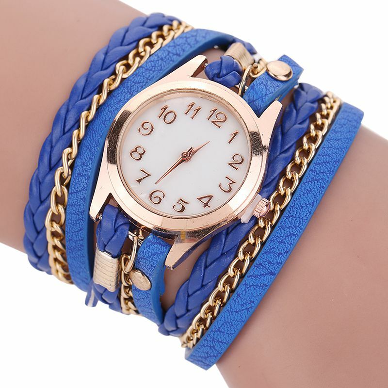 Couro do plutônio pulseira relógios de quartzo feminino relógios de pulso 1pc personalidade vintage caso redondo em forma de relógio de pulso de quartzo
