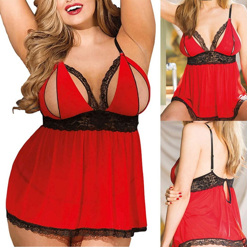 Plus Size Sexy Lingerie Open Bust See through Lace Erotic Underwear Sex Dress Women Exotic Porno Lenceria Sexy Babydoll Costumes