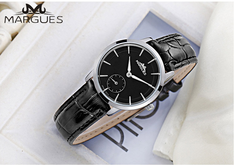 여성 시계 MARGUES 브랜드 쿼츠 시계 커플 연인을위한 간단한 작은 다이얼 패션 시계 방수 가죽 스트랩 시계 021