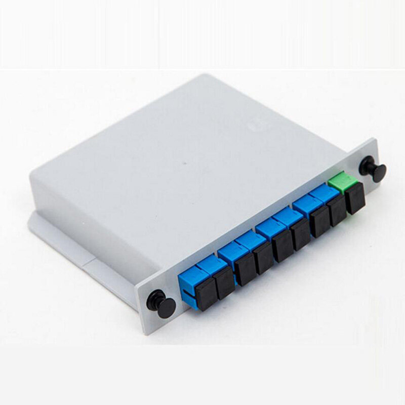 Tanie SC UPC PLC 1X8 Rozdzielacz światłowodowy Box SC złącze PLC 1X8 tryb pojedynczy wkładka arkusz typu łącznik optyczny rozdzielacz