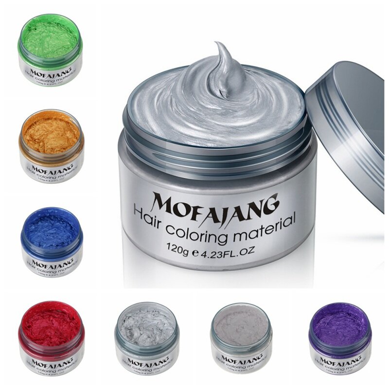 Mofajang 7 색 일회용 헤어 컬러 왁스 염료 일회용 몰딩 페이스트 슬리버 할머니 그린 헤어 염료 왁스 머드 크림 120g