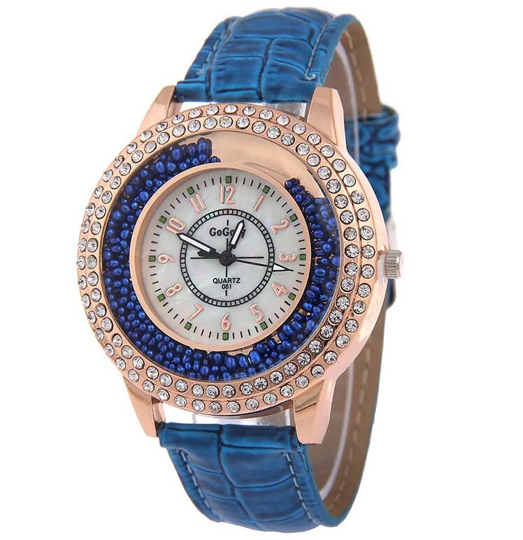 Novo relógio de pulso com pulseira de couro e cristal feminino fashion casual