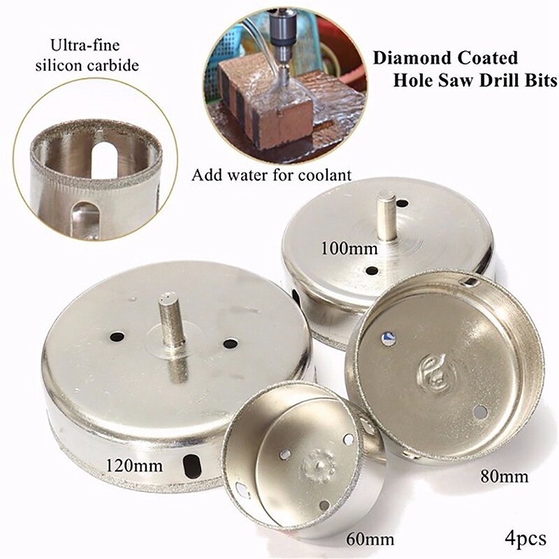 4Pcs 60/80/100/120 Mm Diamond Hole Saw Set Ubin Bor Bit untuk Keramik Kaca Pemotong Ubin porselen Marmer Drill Bit