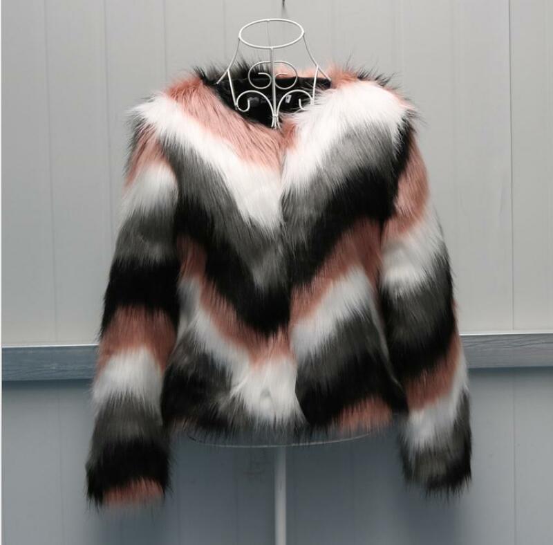 s/9XL Women Mixed Color Man-Made Fur Jacket Casual Plus Size Faux Fur Coats Female Short Fur Outwear Casaco De Pele Falso Ck43