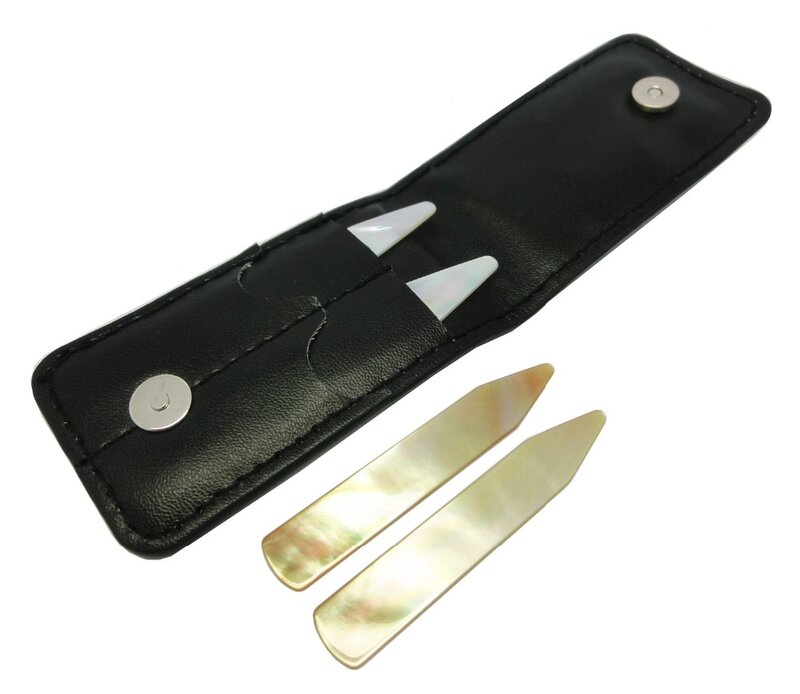SHANH ZUN Mother of Pearl Shell Collar Stays กระดูก 2.75 นิ้วหนัง (Pack of 4)