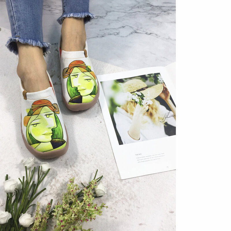 Cinderanna rysunek Design Art malowane płótno obuwie dla kobiet moda próżniak szeroki miękki Sneaker komfort płaskie buty lekkie
