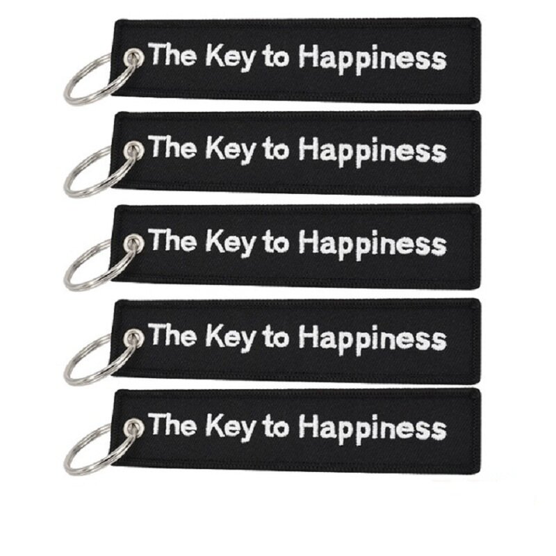 POMPOM The Key to Happiness Keychains for Motorcycles and cars Embroidery Customize key rings key holder Tags Cars sleutelhanger