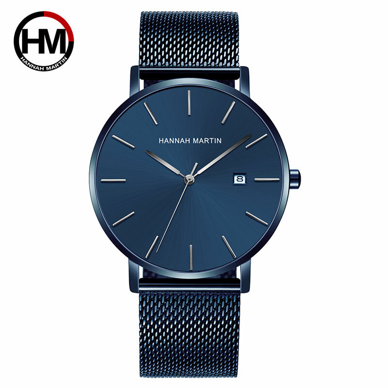 Hannah martin-relógio de pulso masculino azul, aço inoxidável, à prova d'água, marca de luxo, relógio para homens