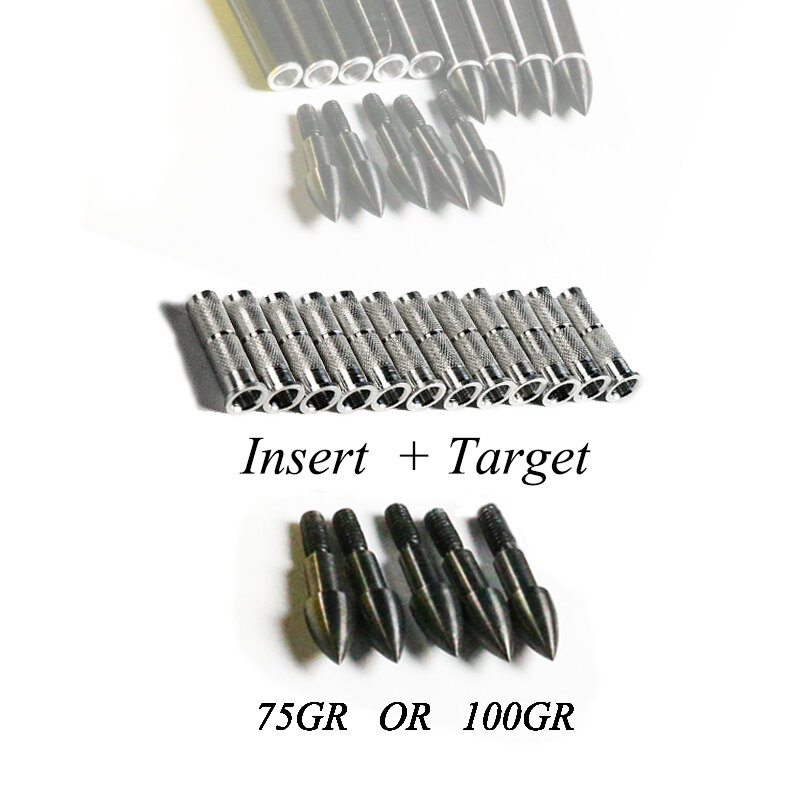 Linkboy-Juego de flechas de aluminio para tiro con arco compuesto, 12 unidades, punta de objetivo negra, 75gr, puntas anchas