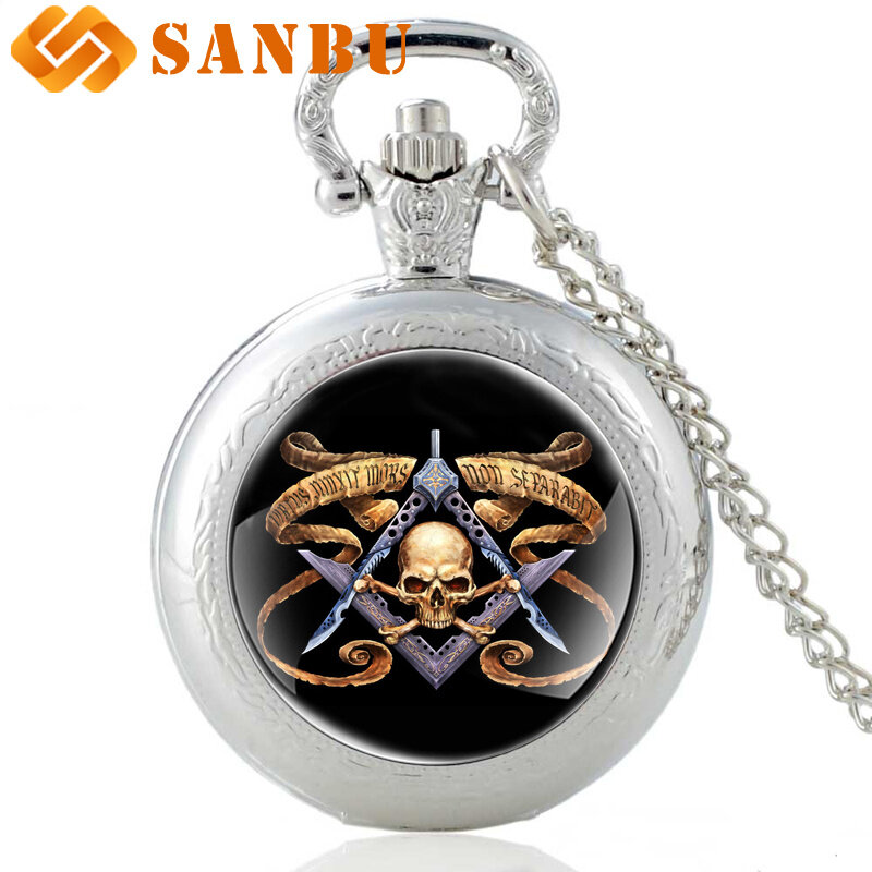 Мужские модные кварцевые часы с черепом винтажные черные масонские карманные часы ожерелье