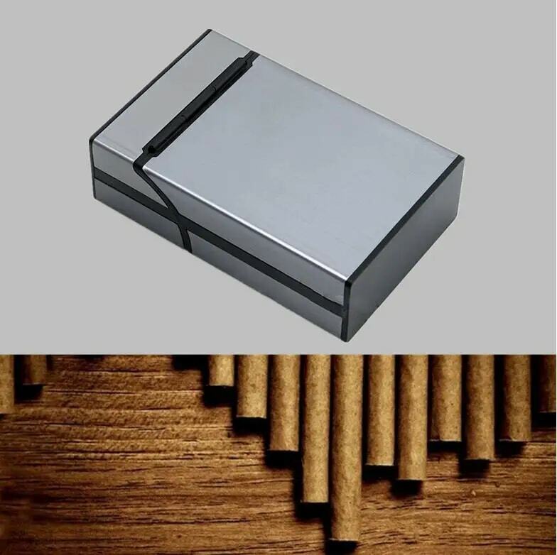 Caja de almacenamiento de cigarrillos de Metal y aluminio gris, soporte de bolsillo, para cigarros