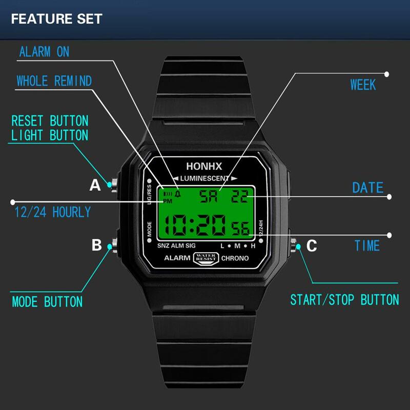 Часы наручные HONHX мужские/женские с цифровым светодиодным экраном, спортивные унисекс, подарок для детей, с датой