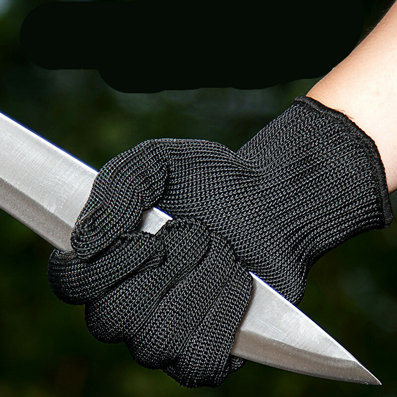 1 Pair giardino nero filo di acciaio del metallo di maglia guanti di Sicurezza Anti-taglio di usura-resistente Butcher Guanti seguridad auto difesa