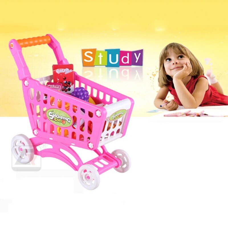 Brinquedos das crianças diversão jogar casa carrinho de compras simulação supermercado legumes fruta menina bebê hobby mini trole presente natal