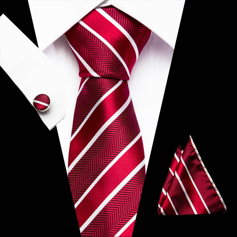 送料無料メンズネクタイ 2018 高級ペイ絹のネクタイとハンカチネクタイセットカフス動機付けジャカード織ネクタイ