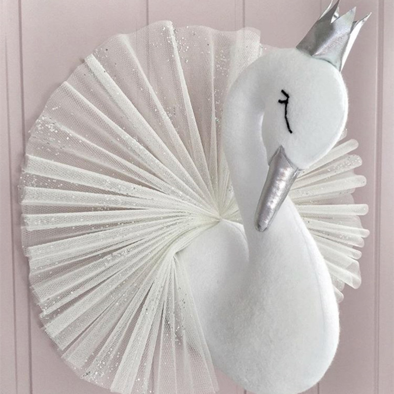 OLOEY Hewan Lucu Swan Flamingo Wall Hanging Mount Boneka Mainan Boneka Putri untuk Gadis Hadiah Anak Kamar Anak Bayi dekorasi
