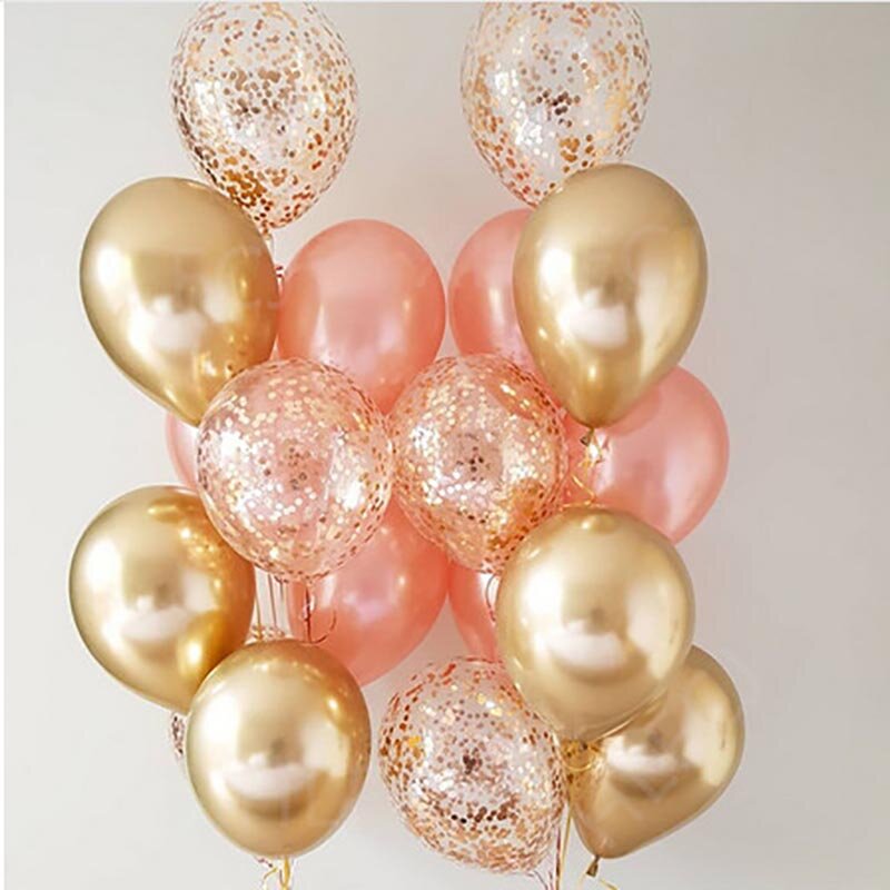 Balões de metal cromado, ouro e prata em látex, balão de confete dourado transparente, festa de aniversário de casamento, ouro rosado, decoração, peças
