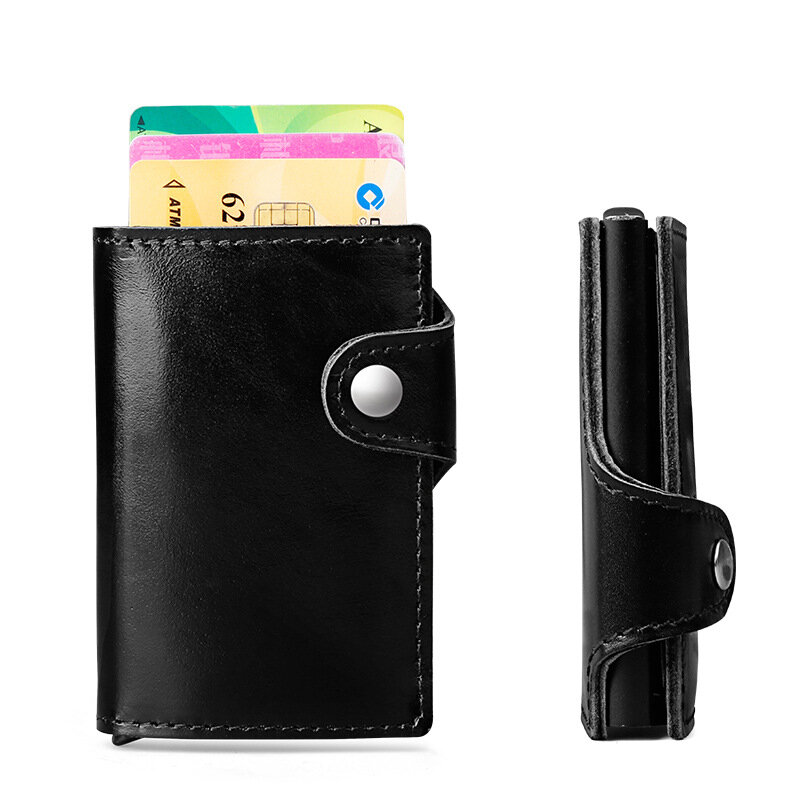 Porta carte di credito da uomo in metallo in vera pelle Maideduod porta carte di credito in alluminio RFID di alta qualità con Mini portafoglio con blocco RFID