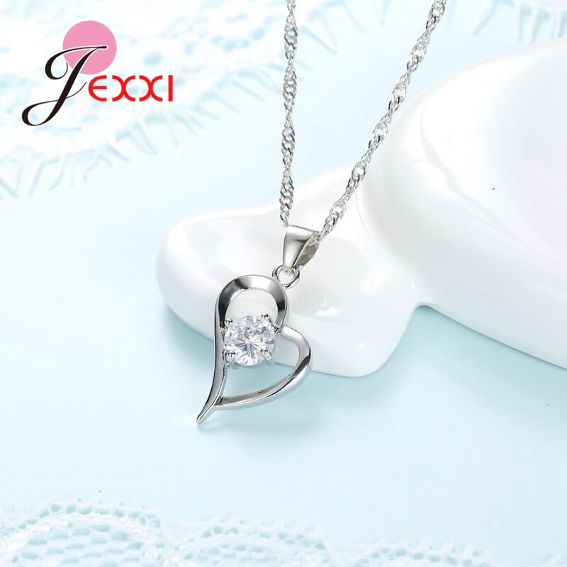 Heart Necklace earrings set 925 Sterling Silver Of Life Classic Cubic Zircon Pendant Necklace and earrings   Christmas Gifts