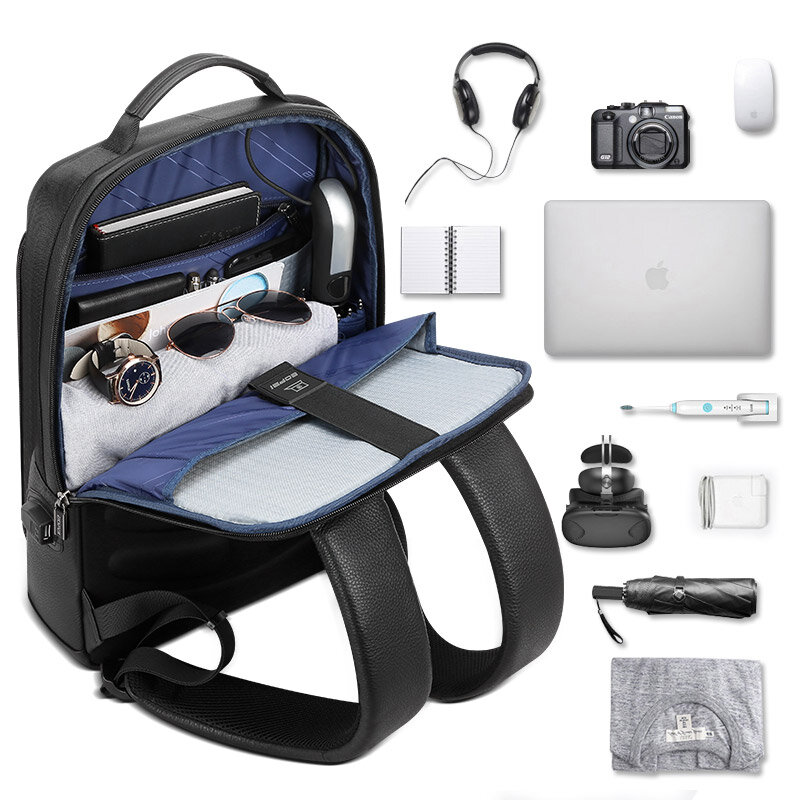 BOPAI جديد على ظهره حقيبة جلدية أصلية رجال الأعمال السفر daypack الطبيعية حقيبة ظهر مصنوعة من الجلد الحقيقي الظهر حزمة دفتر
