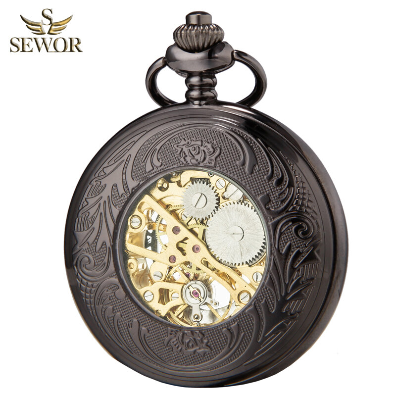 SEWOR-reloj de bolsillo con diseño de flores marrones para hombre, accesorio masculino de pulsera mecánico con esfera luminosa, color verde, a la moda, C202