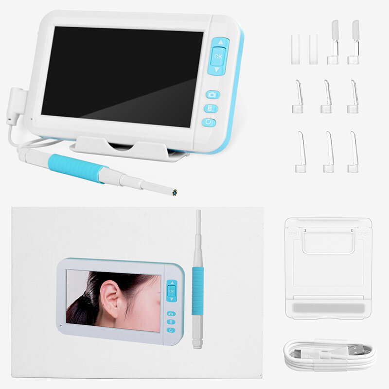 Otoscopio-cámara endoscópica de 5,5 MM, lente 1080P, Kit de diagnóstico, limpieza de cuchara de oído, pantalla HD, Mini Protector de oído, herramienta para recoger, cuidado de la salud