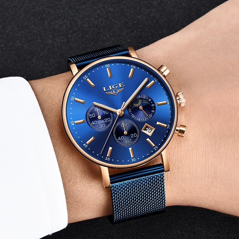 LIGE-Reloj de pulsera de cuarzo para mujer, nuevo accesorio de lujo, reloj de oro rosa, femenino, 2019