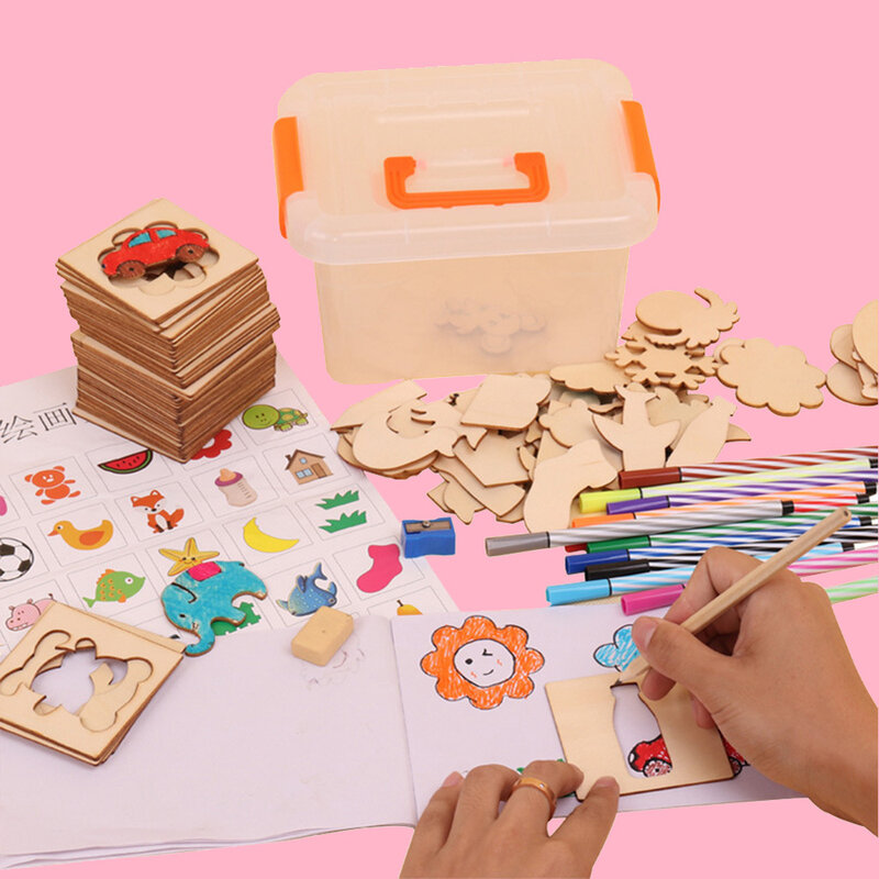 Ensemble de jouets de peinture créative, 100 pièces, planche à colorier pour bébé, jouets artisanaux, création éducative pour enfants, dessin en bois