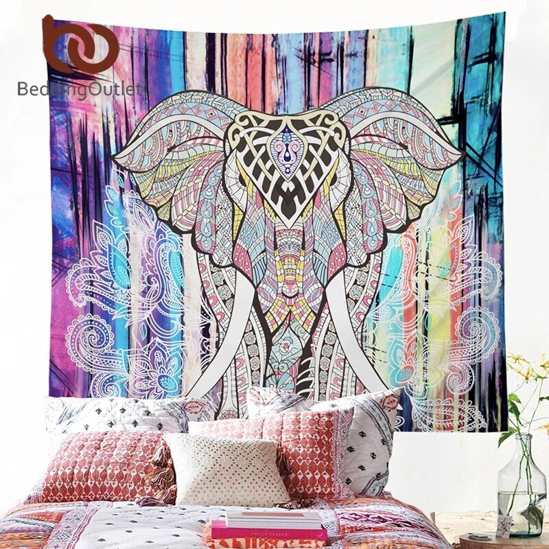 BeddingOutlet Elefanten Tapisserie Farbige Dekorative Mandala Tapisserie Aquarell Boho Wand Teppich 130cm x 150cm 153cm x 203cm