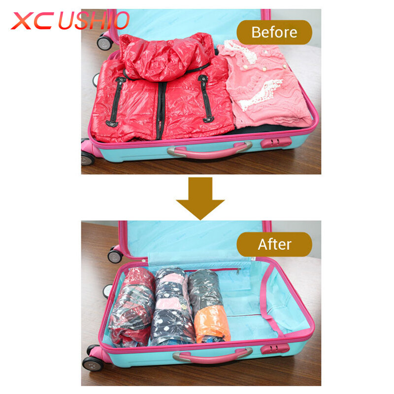 1pc Vacuum Compressed Bag Transparent Travel Pouch Seal Bags Space Saver Compressed Organizer Manually Compressed Vacuum Bags