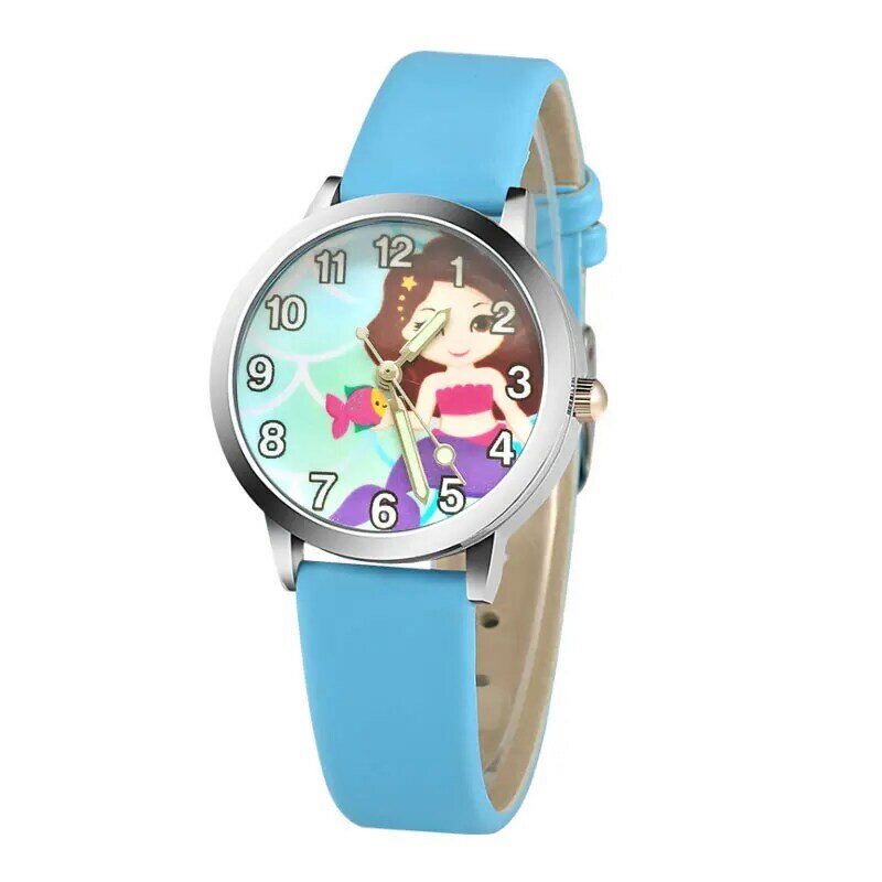 新マーメイド漫画の子供の腕時計ファッション学生かわいい腕時計アワーギフト relojes 少年レザー時計
