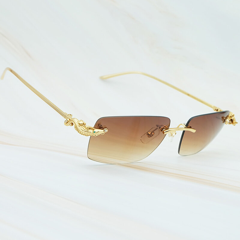 Luxus Sonnenbrille Carter Crocodilian Stil Begrenzte Sonne Glas Graceful Herren Brillen Exquisite Metall Gold Partei Sonnenbrille Für Frauen