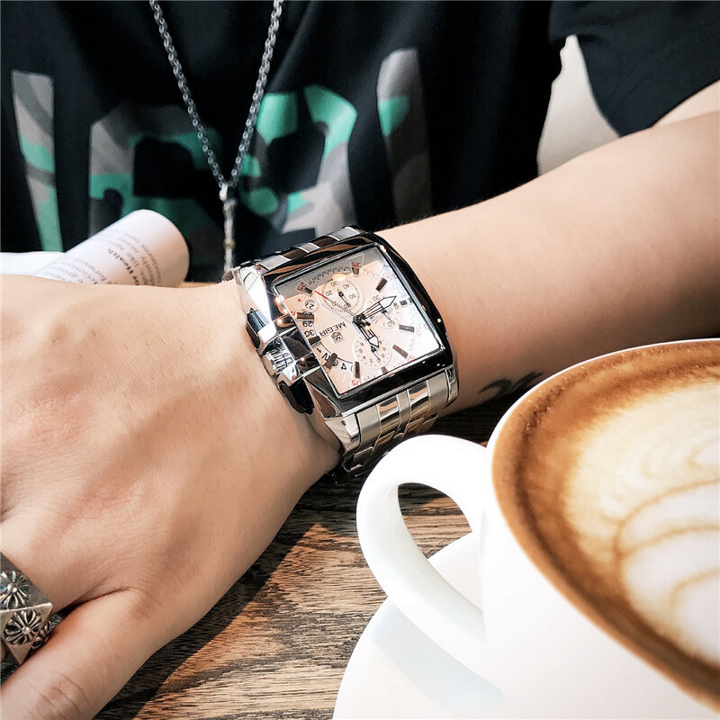 Часы наручные MEGIR Мужские кварцевые, модные брендовые Роскошные водонепроницаемые спортивные стальные, с датой