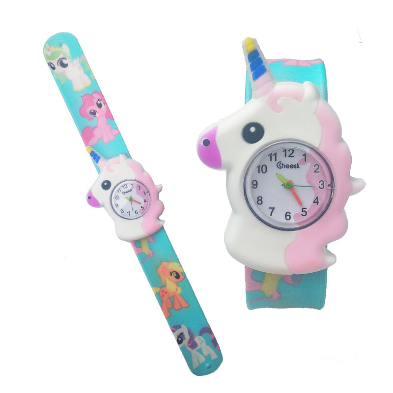 새로운 말 시계, 어린이 만화 어린이 시계, 어린이 손목 밴드를 두드리는 아날로그 어린이 석영 시계, 소년 소녀 아기 선물 시계