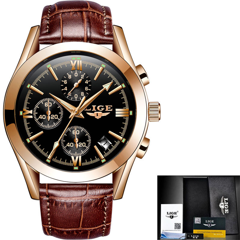 2022 LIGE zegarek mężczyźni Sport moda Quartz zegarek ze skórzanym paskiem męskie zegarki Top marka luksusowe wodoodporny zegarek biznesowy Relogio Masculino