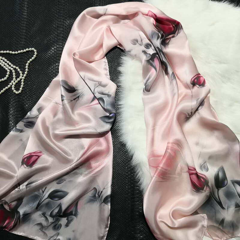 여자 실크 스카프 패션 인쇄 긴 스카프 shawls 100% 실크 스카프 여성 봄 가을 고급 실크 선물 c206