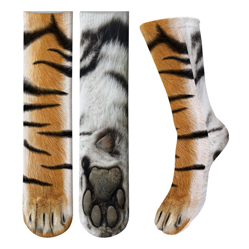 Neuheit Tier Pfote Crew Socken Lustige Leopard Tiger Baumwolle Socken Für Frauen Kawaii Lager Katze Hund Pferd Zebra Schwein Pfote für Party