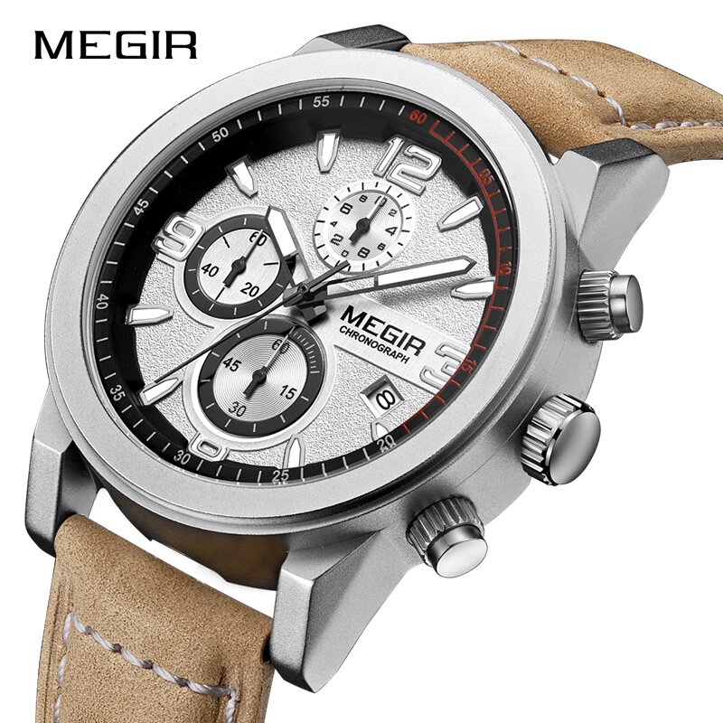 MEGIR-relojes deportivos de lujo para hombre, pulsera de cuarzo a la moda, con correa de cuero militar, Masculino