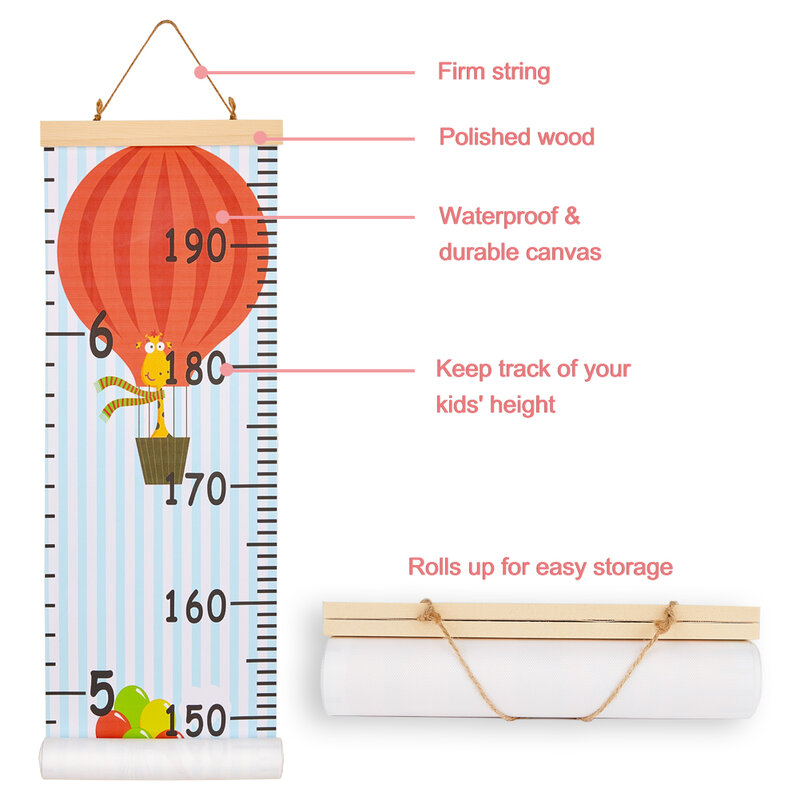 Régua de altura de madeira para crianças, padrão de desenho animado, régua de medida para crianças, gráfico de crescimento, mesa, adesivo de parede de casa