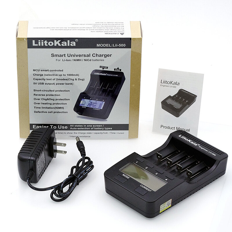 Liitokala-cargador de batería lii500, Universal, inteligente, LCD, LI-ion, NiMh, AA, AAA, 100%, 10440, 14500, 16340, 17335, 17500, 18490, 17670, nuevo, 18650