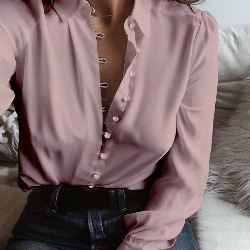 Zanzea blusa feminina manga longa com lapela e botões, camisa elegante e sensual para trabalho, escritório e festas