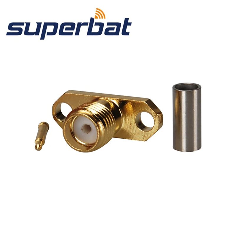 Superbat – connecteur Coaxial RF rhombique femelle à 2 trous à sertir, broche mâle, 10 pièces, RP-SMA