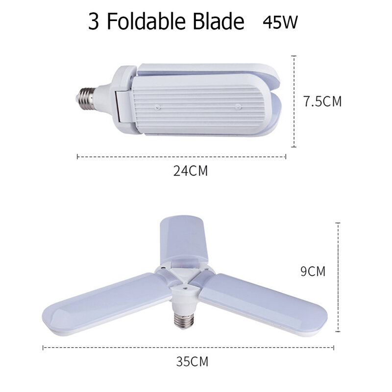 45W E27 LED Bulb 96-265V Super Bright Foldable Fan Blade Angle Adjustable Ceiling Lamp Home Energy Saving Lights LED Lamp