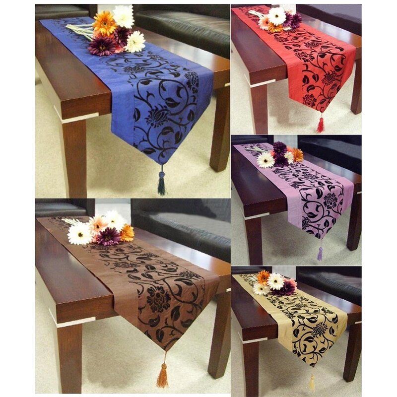 Table Cloth European Flower tablecloth Party Wedding Decoration Raised Flower Blossom Flocked Damask Table Runner Cloth Cover