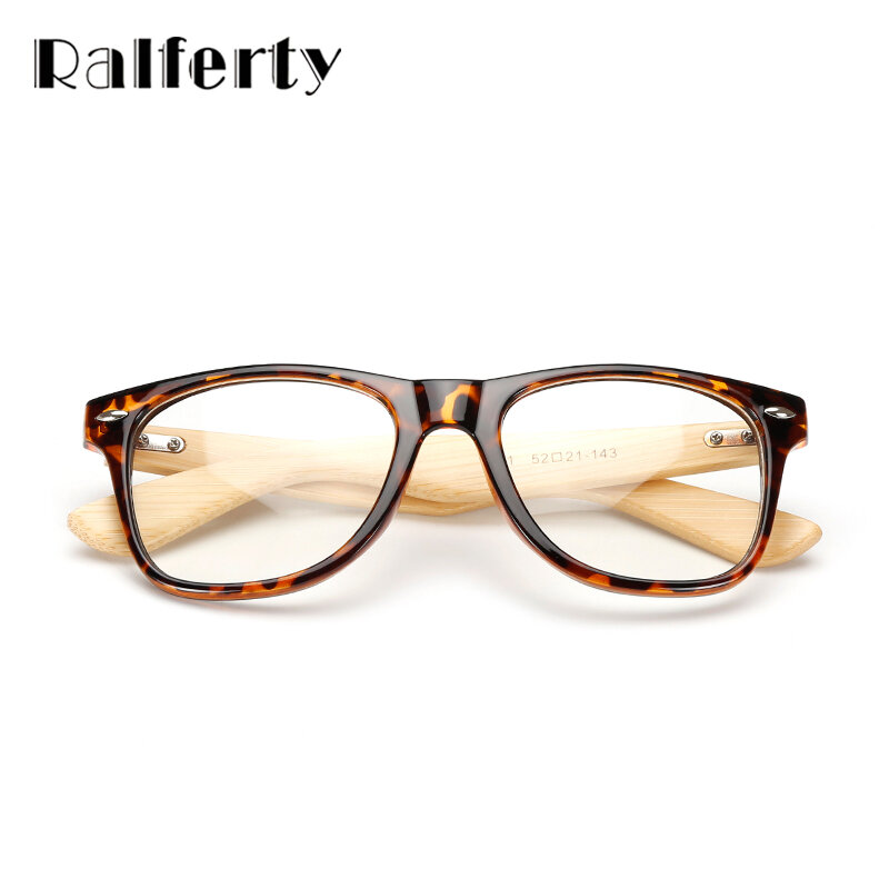 Ralferty ヴィンテージレトロリベット眼鏡フレーム男性女性竹木製近視処方光クリアレンズと