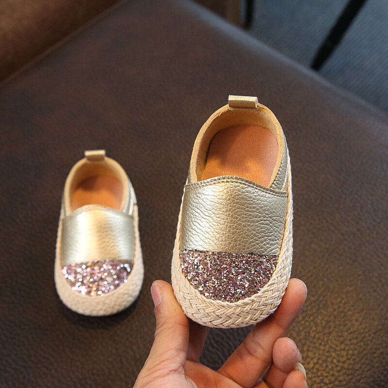 2019 nova primavera das crianças sapatos de moda fundo macio sapatos de bebê ultra-fibra corda lantejoulas sapatos casuais do bebê