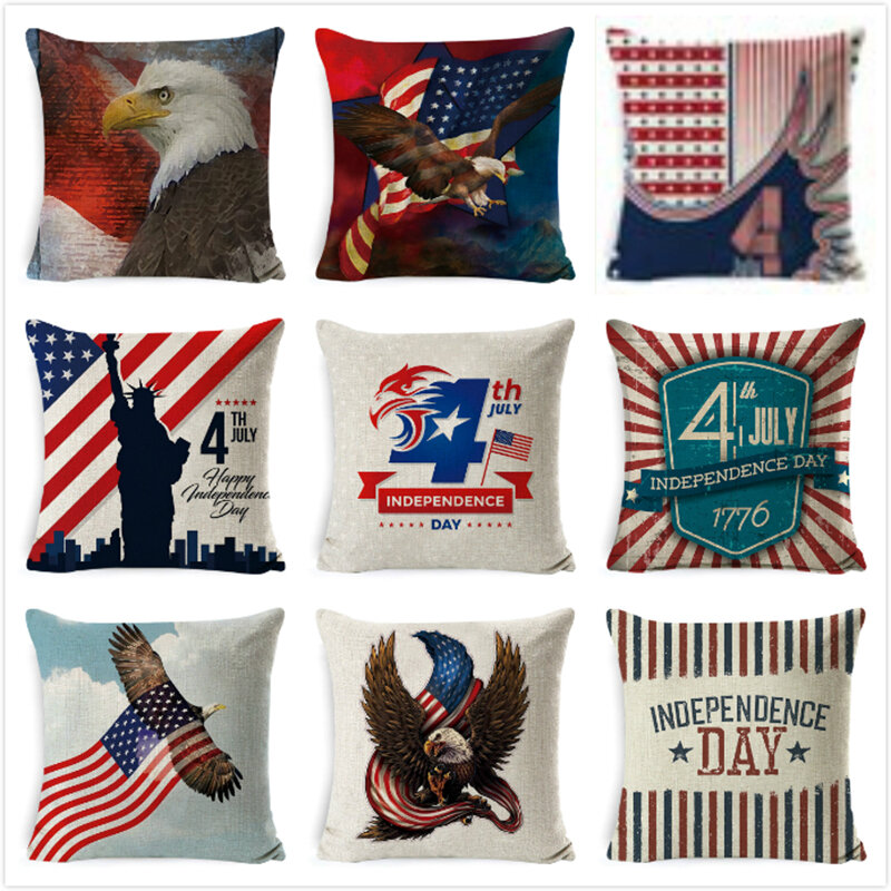 Happy Independence Day Cushion Cover Sofa  Pillow Cover Home Decor July 4th Pillow Case 45x45cm Cojines PillowCase Funda Cojin